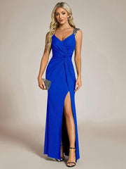 Beautiful V-Neck Mermaid V-Neck Sleeveless Evening Dress with Slit