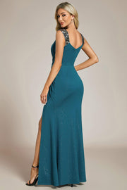 Beautiful V-Neck Mermaid V-Neck Sleeveless Evening Dress with Slit