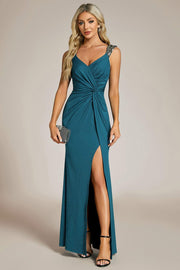 Beautiful V-Neck Mermaid V-Neck Sleeveless Evening Dress with Slit