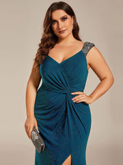 Beautiful V-Neck Mermaid V-Neck Sleeveless Evening Dress with Slit