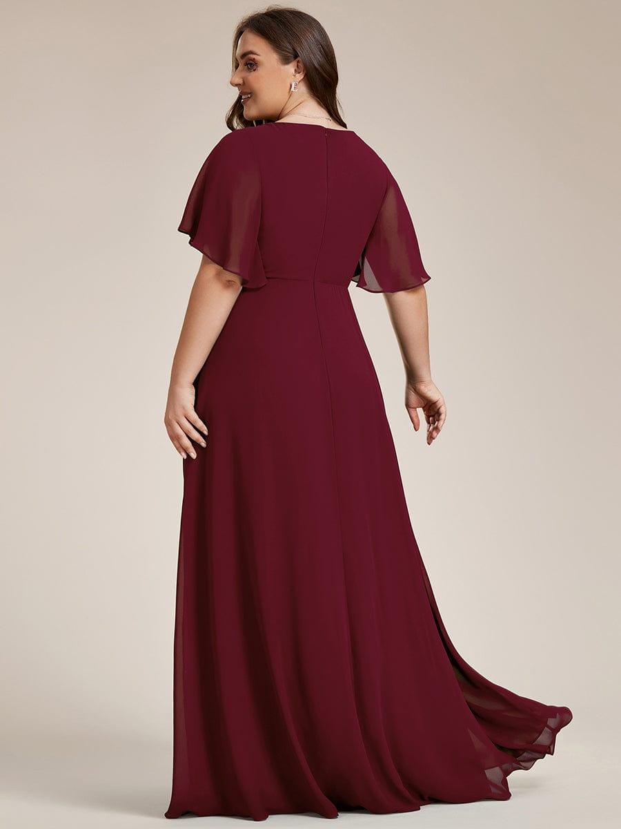 Stylish Plus Size V-Neck Appliques Chiffon Formal Evening Dress with Short Sleeves