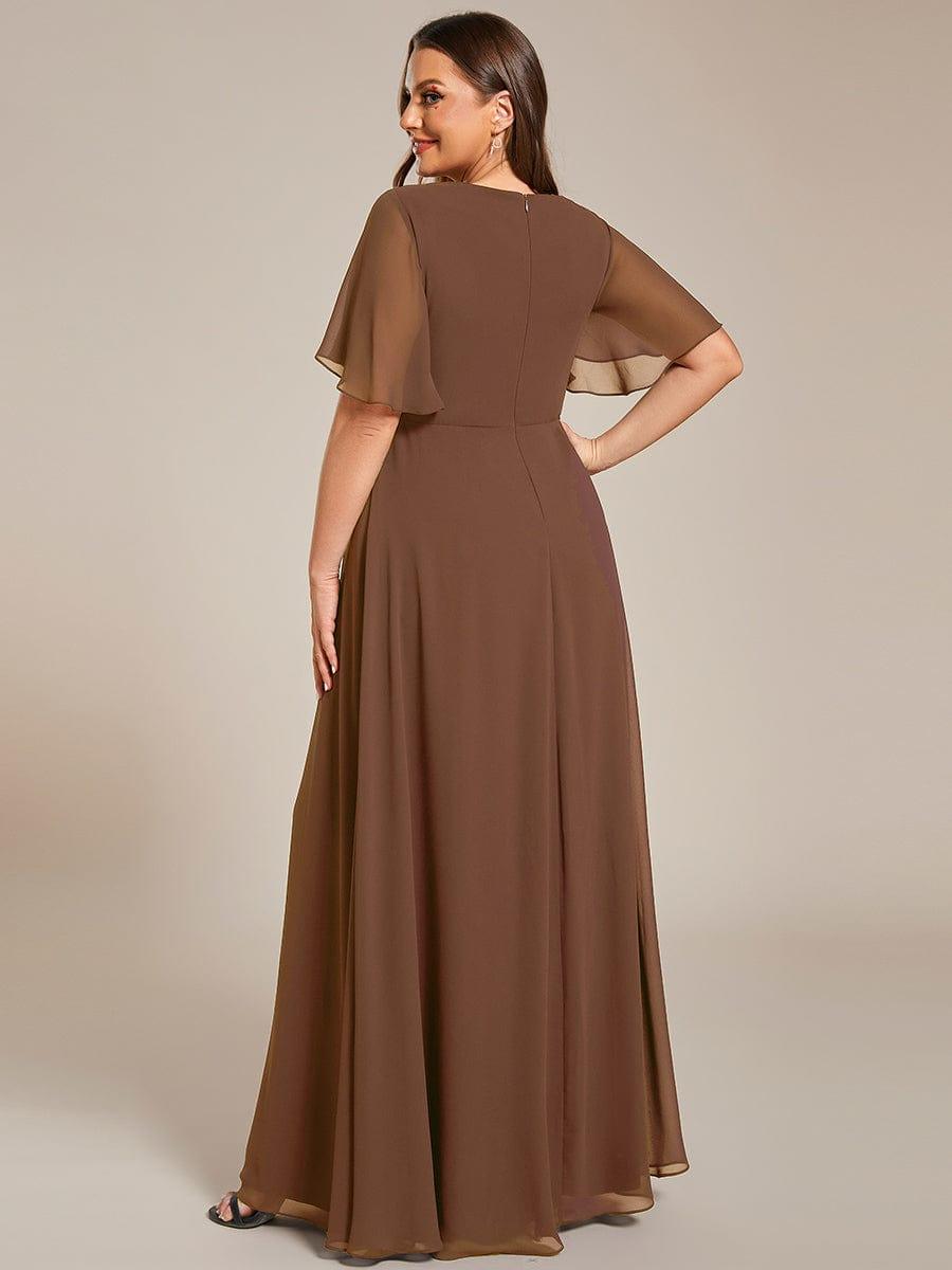 Stylish Plus Size V-Neck Appliques Chiffon Formal Evening Dress with Short Sleeves