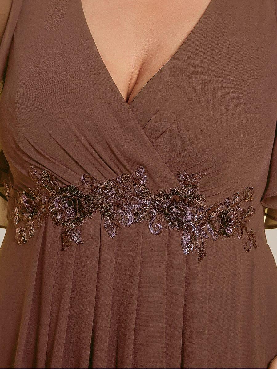 Stylish Plus Size V-Neck Appliques Chiffon Formal Evening Dress with Short Sleeves
