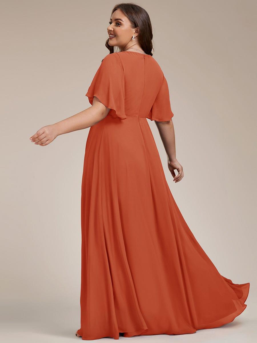 Stylish Plus Size V-Neck Appliques Chiffon Formal Evening Dress with Short Sleeves