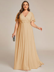 Stylish Plus Size V-Neck Appliques Chiffon Formal Evening Dress with Short Sleeves