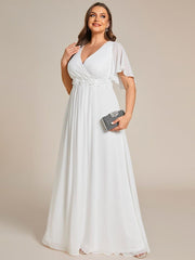 Stylish Plus Size V-Neck Appliques Chiffon Formal Evening Dress with Short Sleeves
