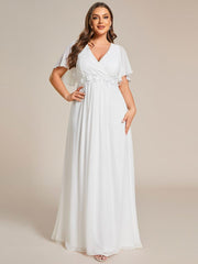 Stylish Plus Size V-Neck Appliques Chiffon Formal Evening Dress with Short Sleeves