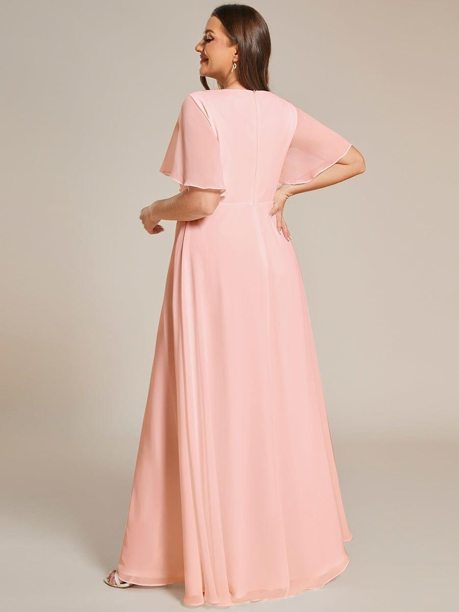 Stylish Plus Size V-Neck Appliques Chiffon Formal Evening Dress with Short Sleeves