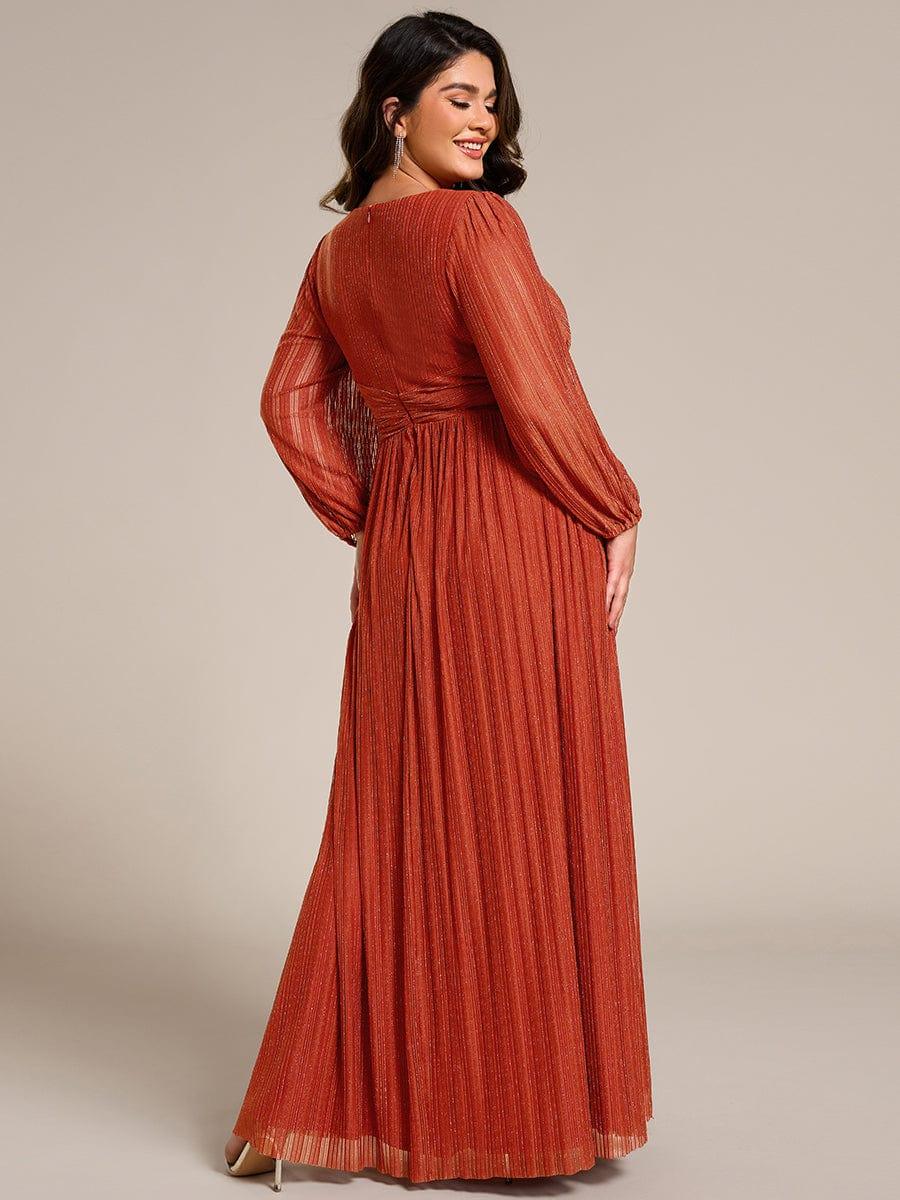 Glittery Plus Size Empire V-Neck A-Line Evening Dress with Long Sleeves