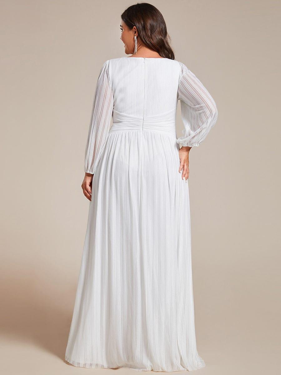 Glittery Plus Size Empire V-Neck A-Line Evening Dress with Long Sleeves