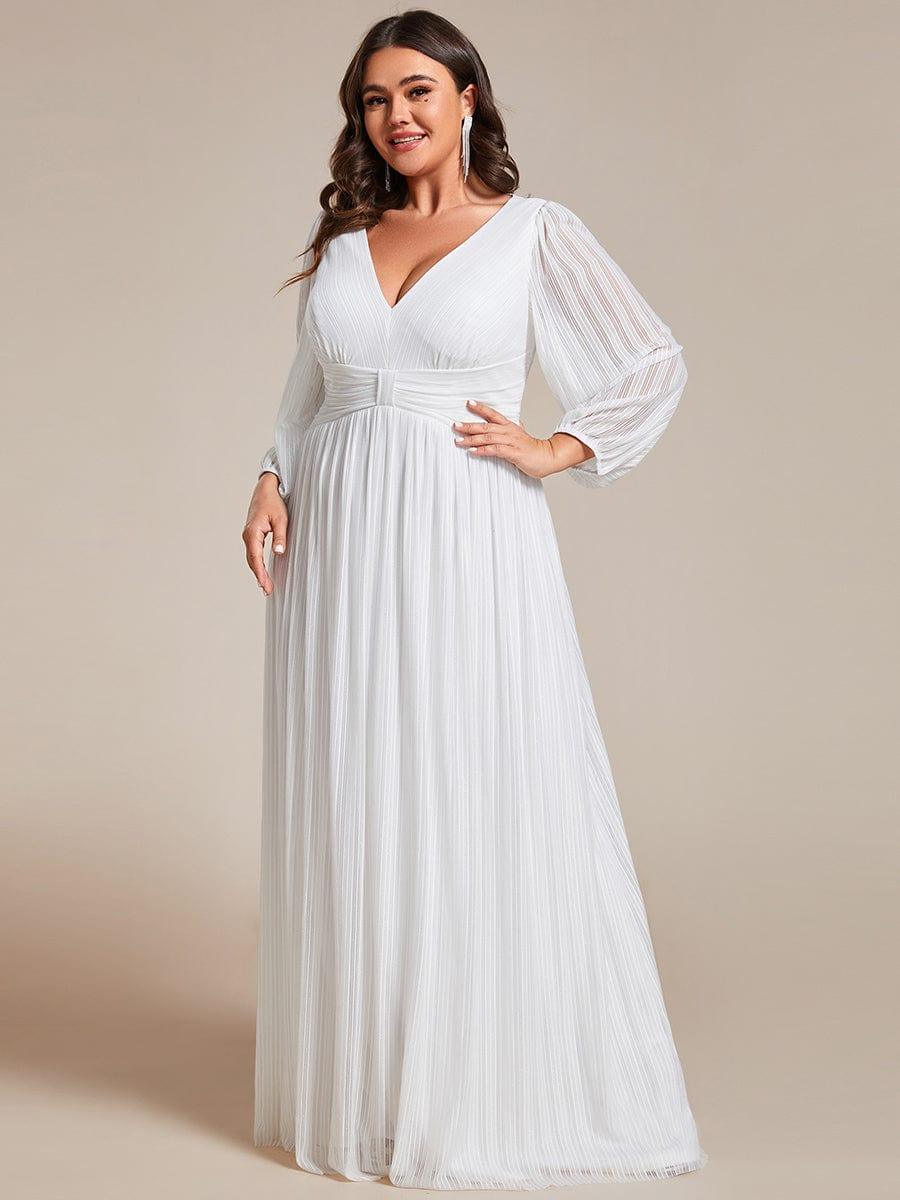 Glittery Plus Size Empire V-Neck A-Line Evening Dress with Long Sleeves