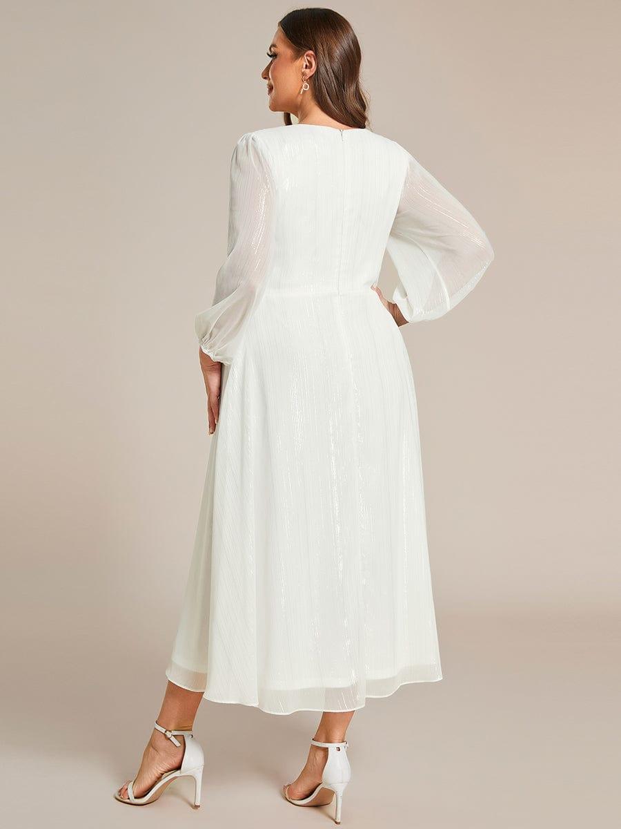 Chic Plus Size Long Sleeves A-Line V-Neck Evening Dress Tea-Length