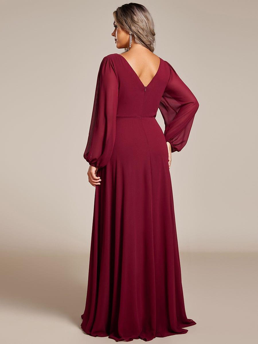 Classic Plus Size A-Line V-Neck Long Sleeves Chiffon Evening Dress