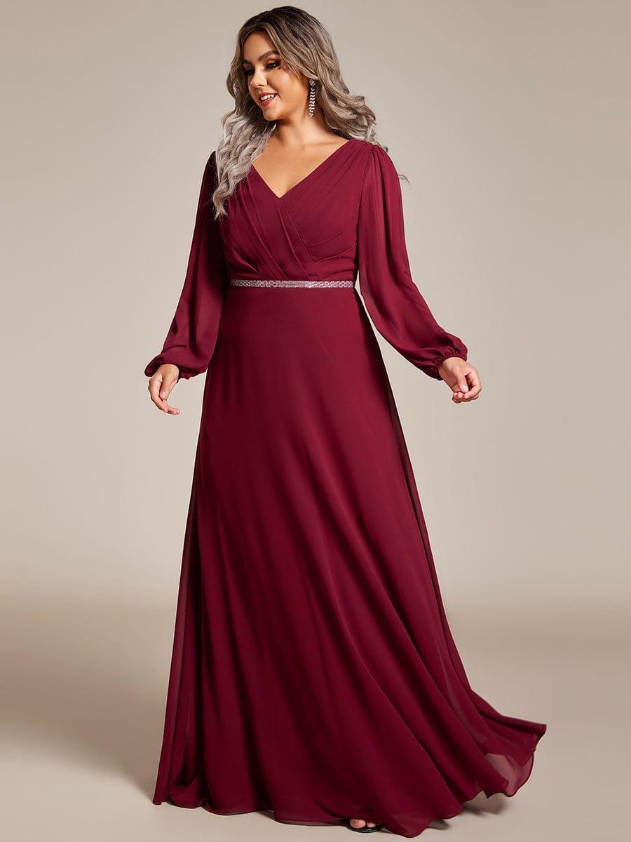 Classic Plus Size A-Line V-Neck Long Sleeves Chiffon Evening Dress