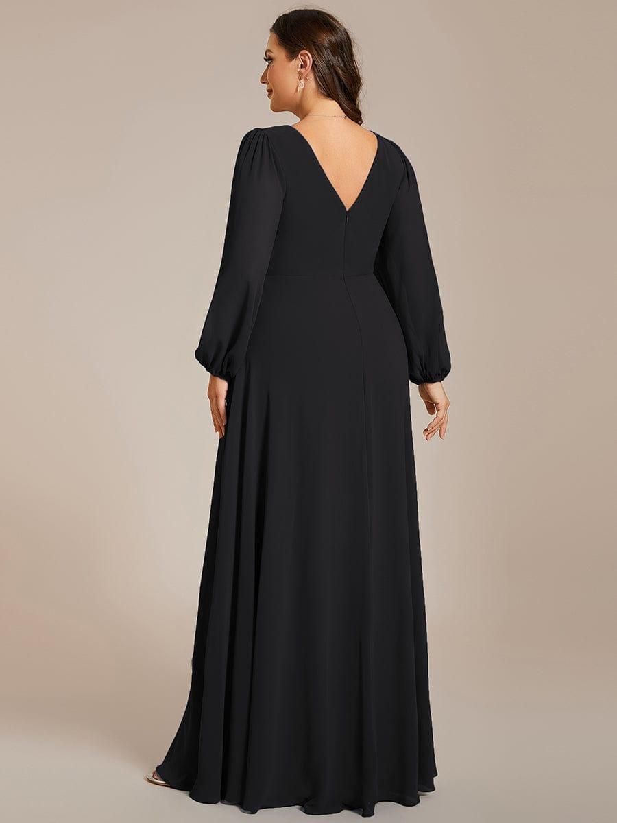 Classic Plus Size A-Line V-Neck Long Sleeves Chiffon Evening Dress