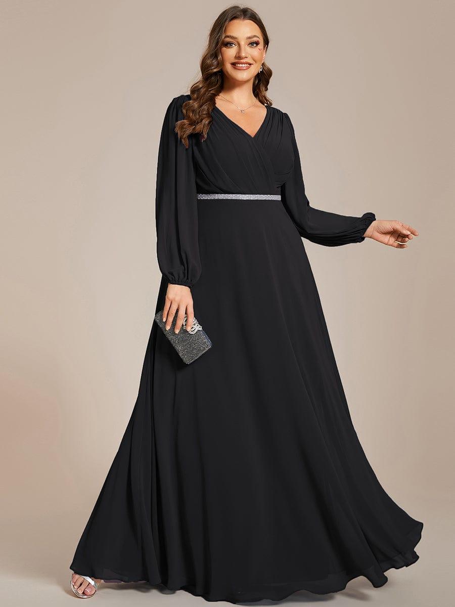 Classic Plus Size A-Line V-Neck Long Sleeves Chiffon Evening Dress