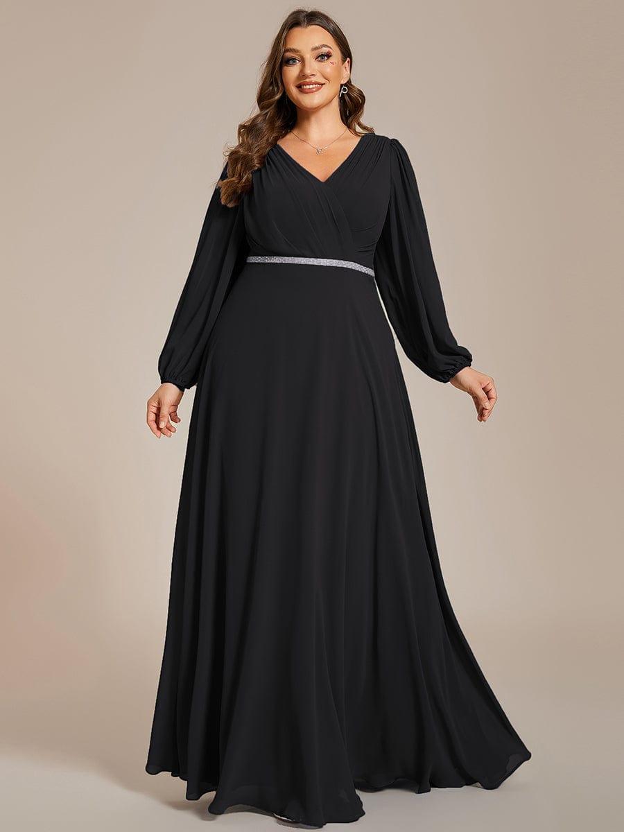 Classic Plus Size A-Line V-Neck Long Sleeves Chiffon Evening Dress