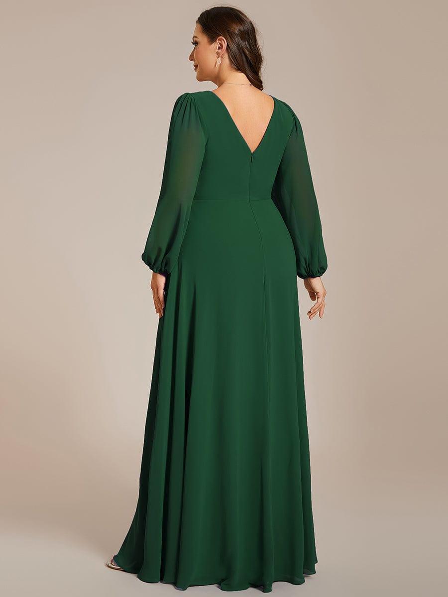 Classic Plus Size A-Line V-Neck Long Sleeves Chiffon Evening Dress