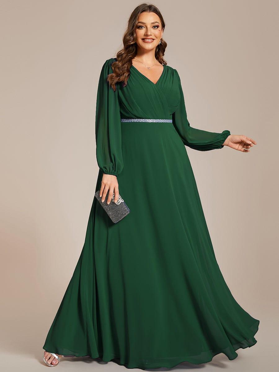Classic Plus Size A-Line V-Neck Long Sleeves Chiffon Evening Dress