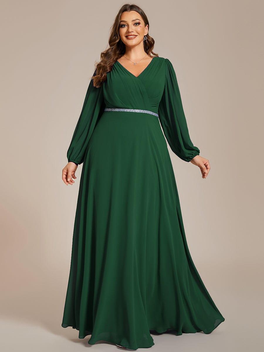 Classic Plus Size A-Line V-Neck Long Sleeves Chiffon Evening Dress