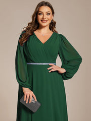 Classic Plus Size A-Line V-Neck Long Sleeves Chiffon Evening Dress