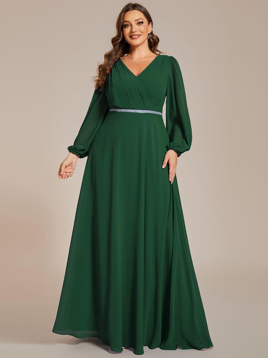 Classic Plus Size A-Line V-Neck Long Sleeves Chiffon Evening Dress