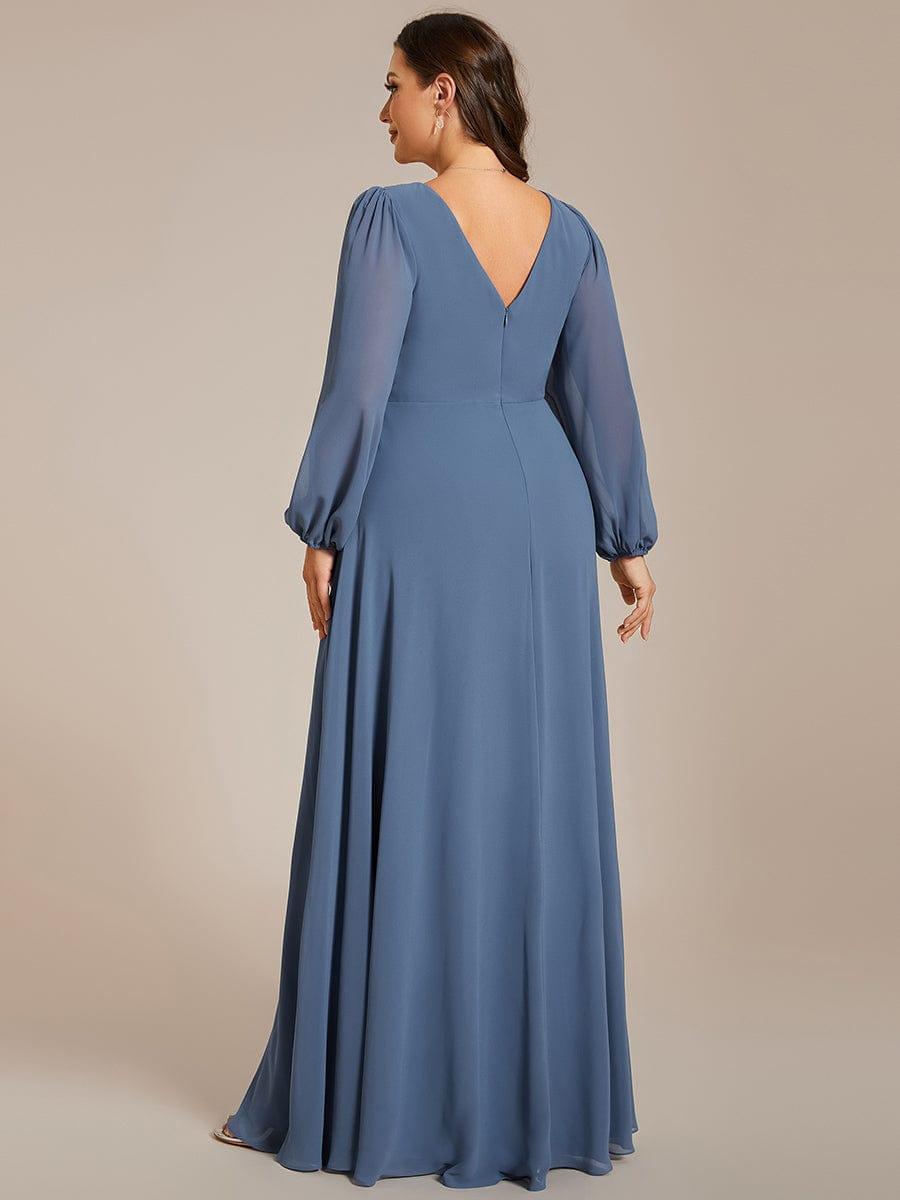 Classic Plus Size A-Line V-Neck Long Sleeves Chiffon Evening Dress