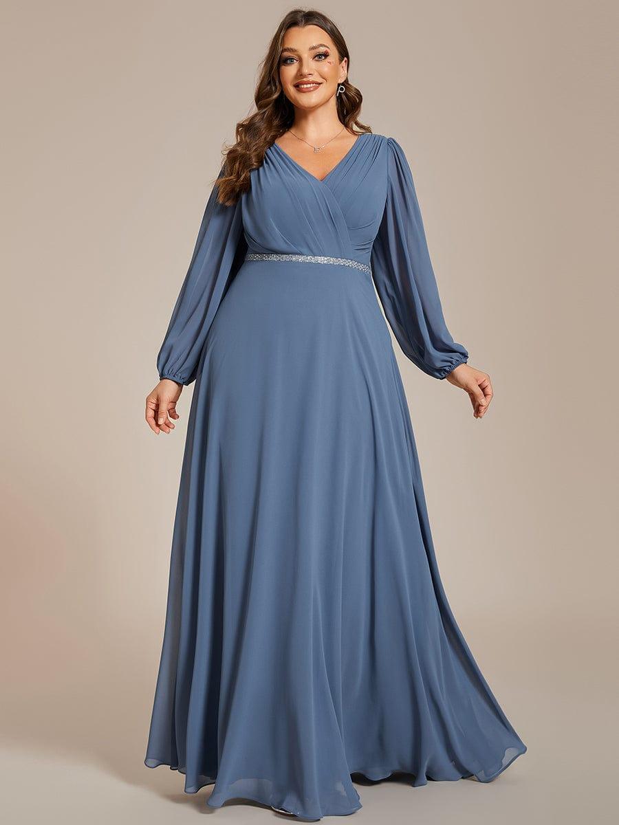 Classic Plus Size A-Line V-Neck Long Sleeves Chiffon Evening Dress