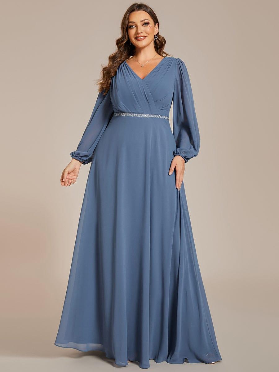 Classic Plus Size A-Line V-Neck Long Sleeves Chiffon Evening Dress
