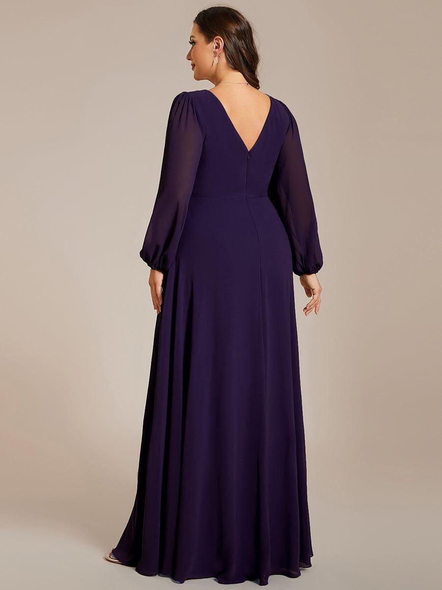 Classic Plus Size A-Line V-Neck Long Sleeves Chiffon Evening Dress