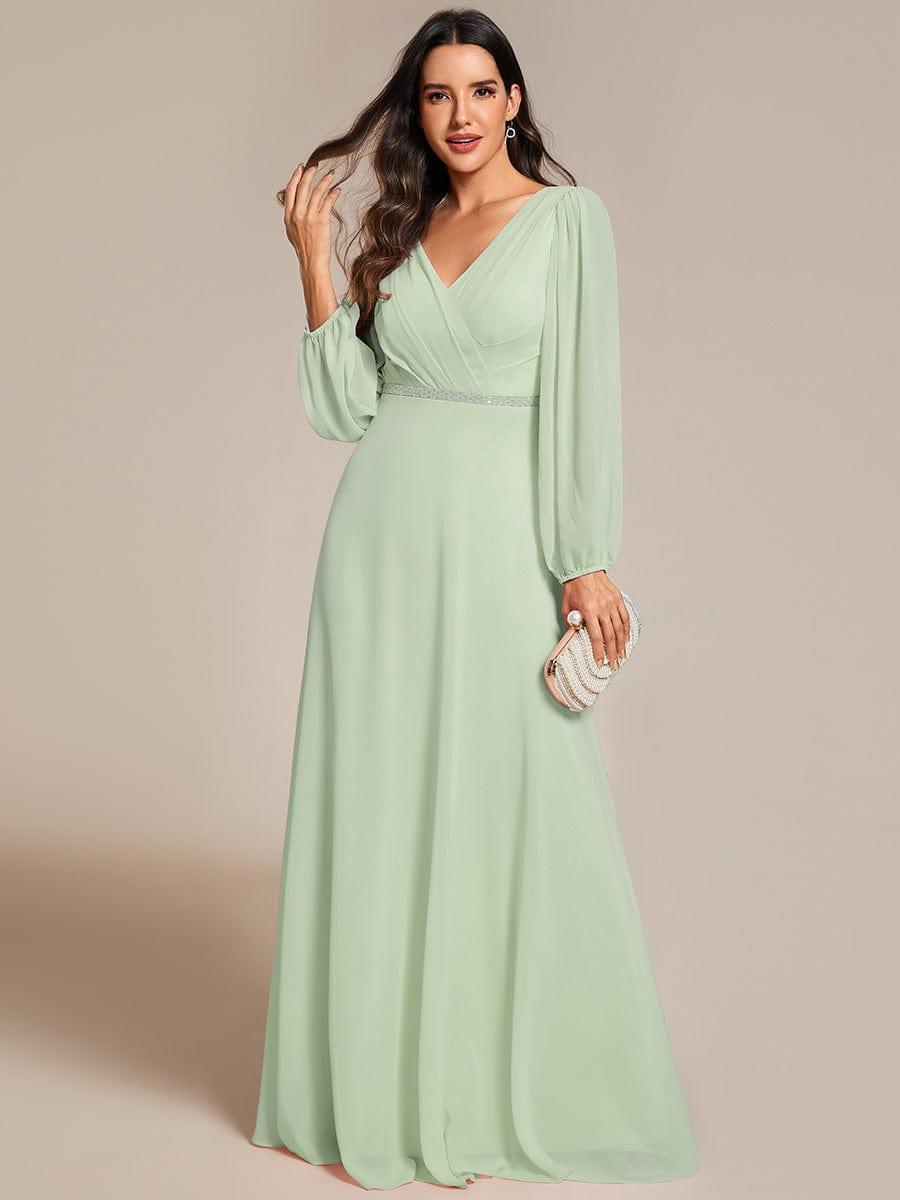 Classic Plus Size A-Line V-Neck Long Sleeves Chiffon Evening Dress