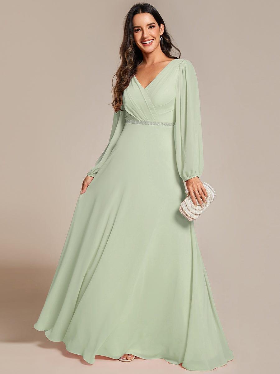Classic Plus Size A-Line V-Neck Long Sleeves Chiffon Evening Dress
