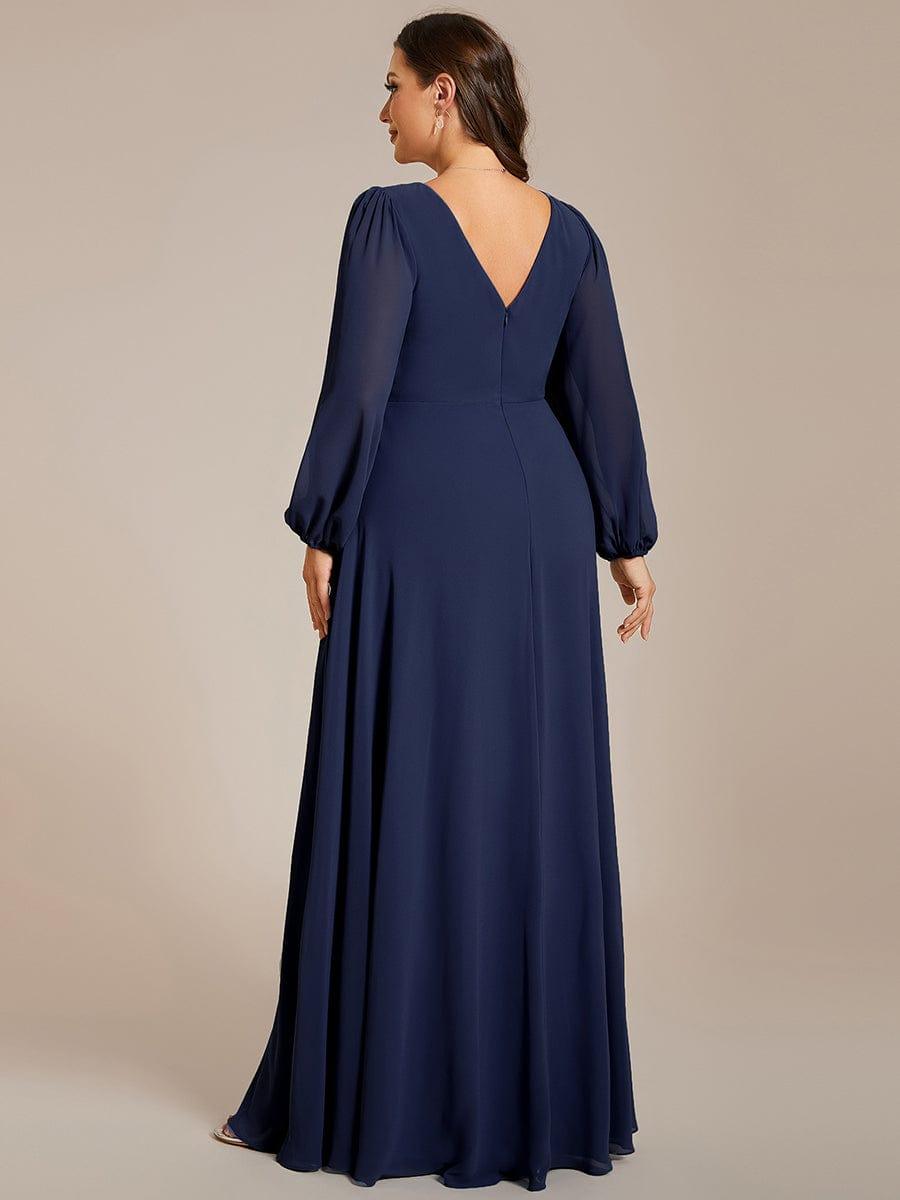 Classic Plus Size A-Line V-Neck Long Sleeves Chiffon Evening Dress