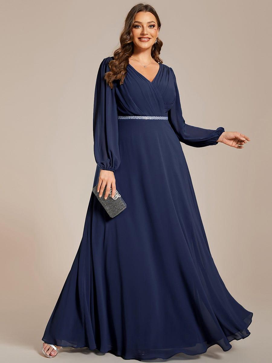 Classic Plus Size A-Line V-Neck Long Sleeves Chiffon Evening Dress