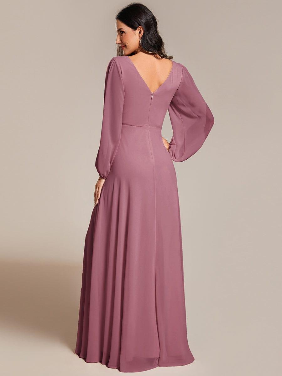 Classic Plus Size A-Line V-Neck Long Sleeves Chiffon Evening Dress