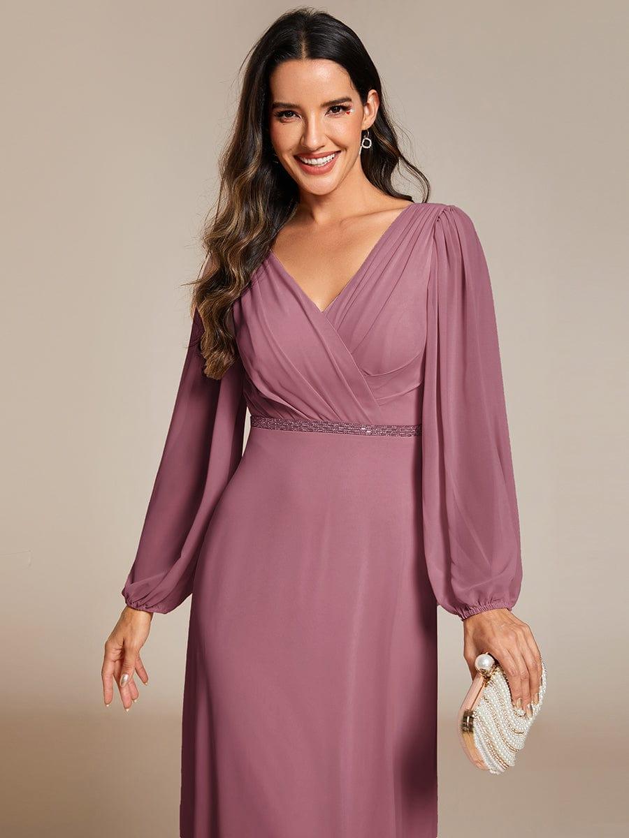 Classic Plus Size A-Line V-Neck Long Sleeves Chiffon Evening Dress
