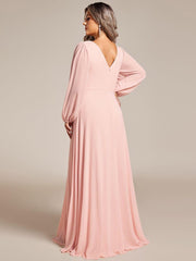 Classic Plus Size A-Line V-Neck Long Sleeves Chiffon Evening Dress