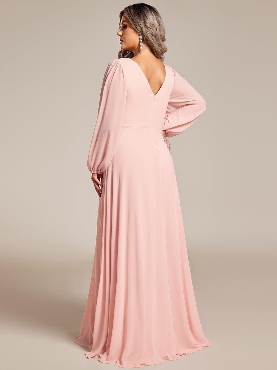 Classic Plus Size A-Line V-Neck Long Sleeves Chiffon Evening Dress