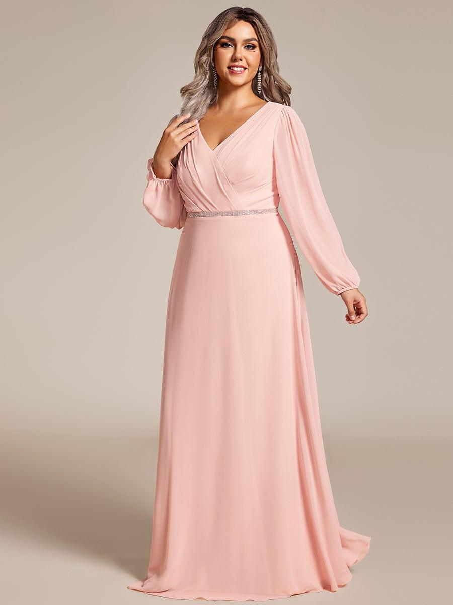 Classic Plus Size A-Line V-Neck Long Sleeves Chiffon Evening Dress