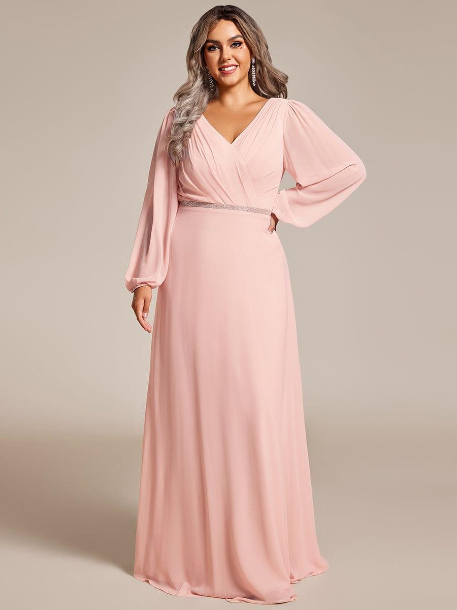 Classic Plus Size A-Line V-Neck Long Sleeves Chiffon Evening Dress