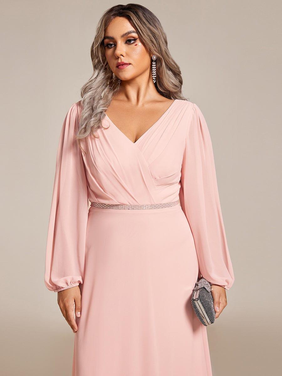 Classic Plus Size A-Line V-Neck Long Sleeves Chiffon Evening Dress