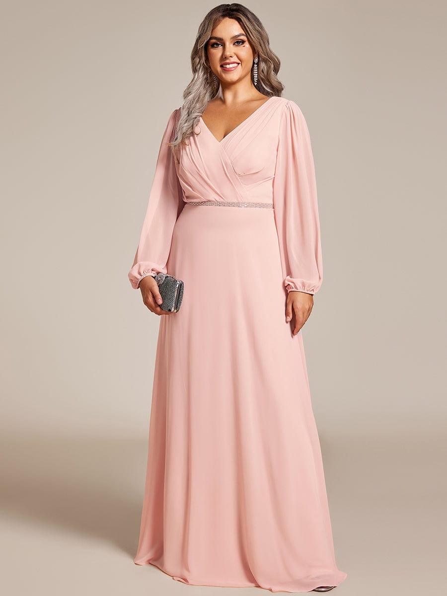 Classic Plus Size A-Line V-Neck Long Sleeves Chiffon Evening Dress