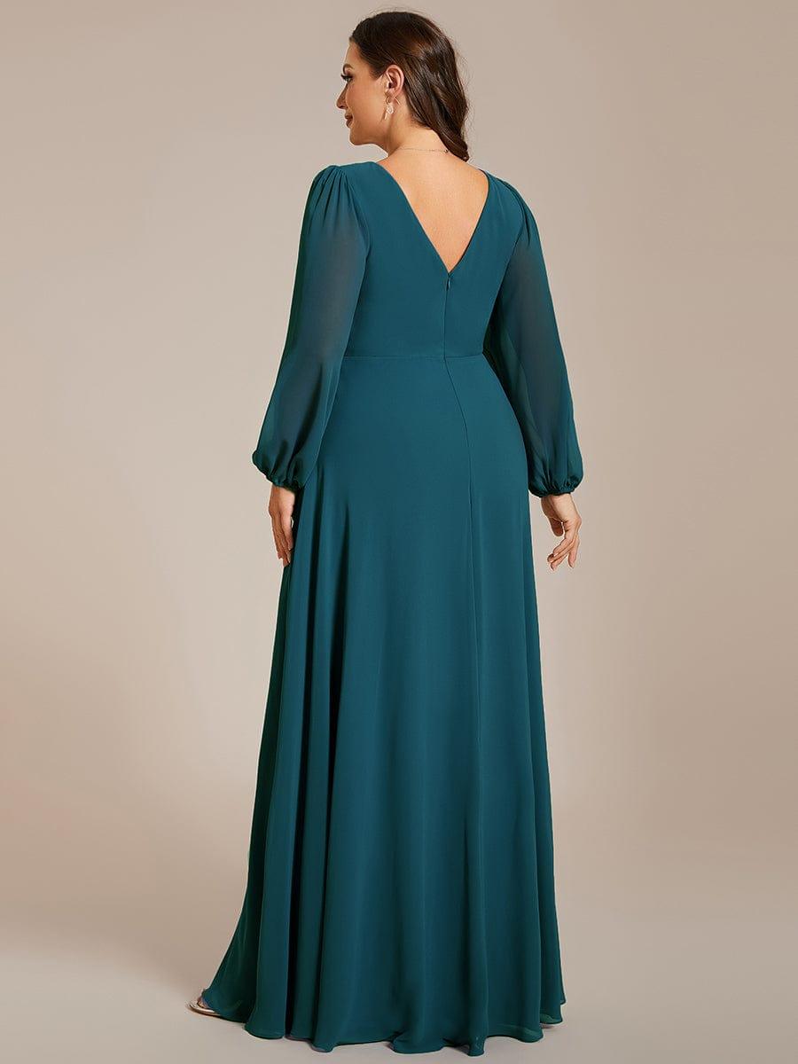 Classic Plus Size A-Line V-Neck Long Sleeves Chiffon Evening Dress
