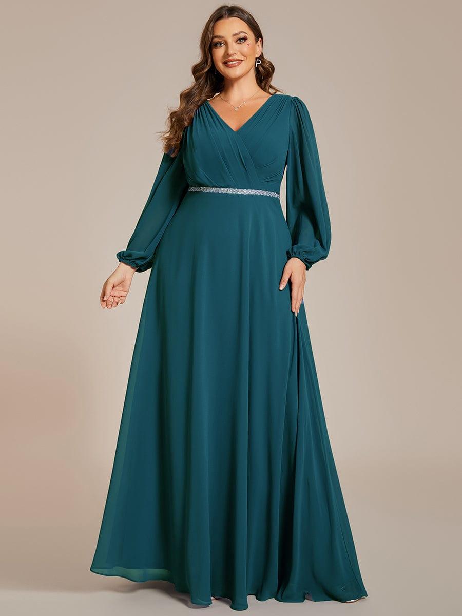 Classic Plus Size A-Line V-Neck Long Sleeves Chiffon Evening Dress