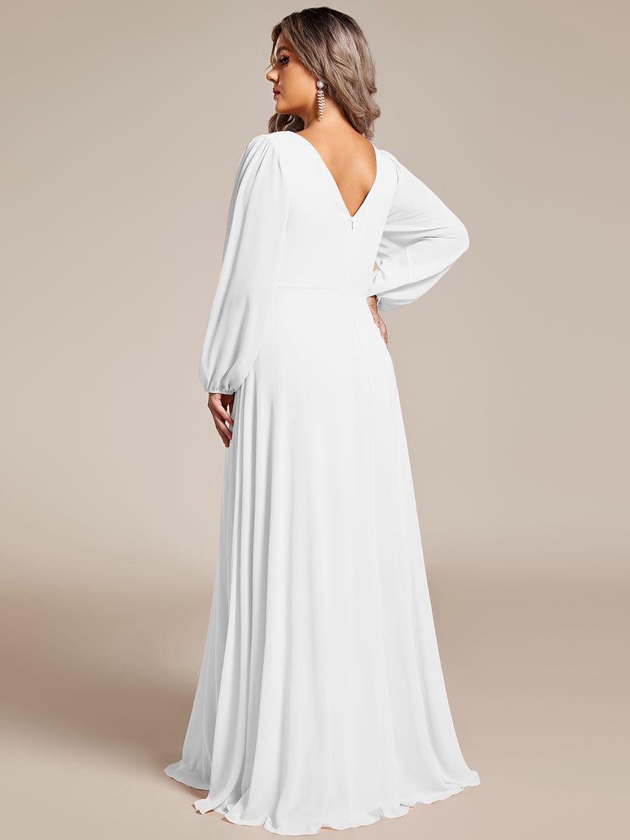 Classic Plus Size A-Line V-Neck Long Sleeves Chiffon Evening Dress