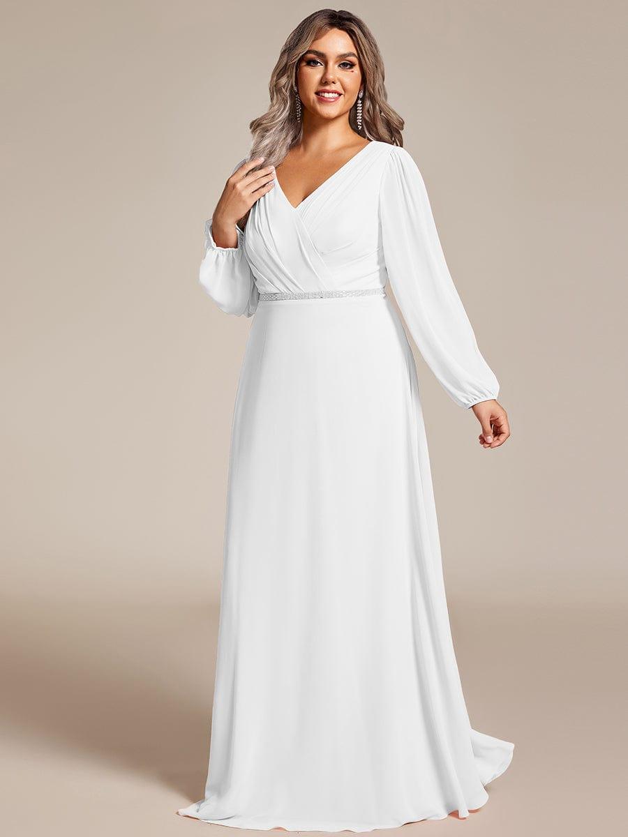 Classic Plus Size A-Line V-Neck Long Sleeves Chiffon Evening Dress