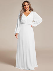 Classic Plus Size A-Line V-Neck Long Sleeves Chiffon Evening Dress
