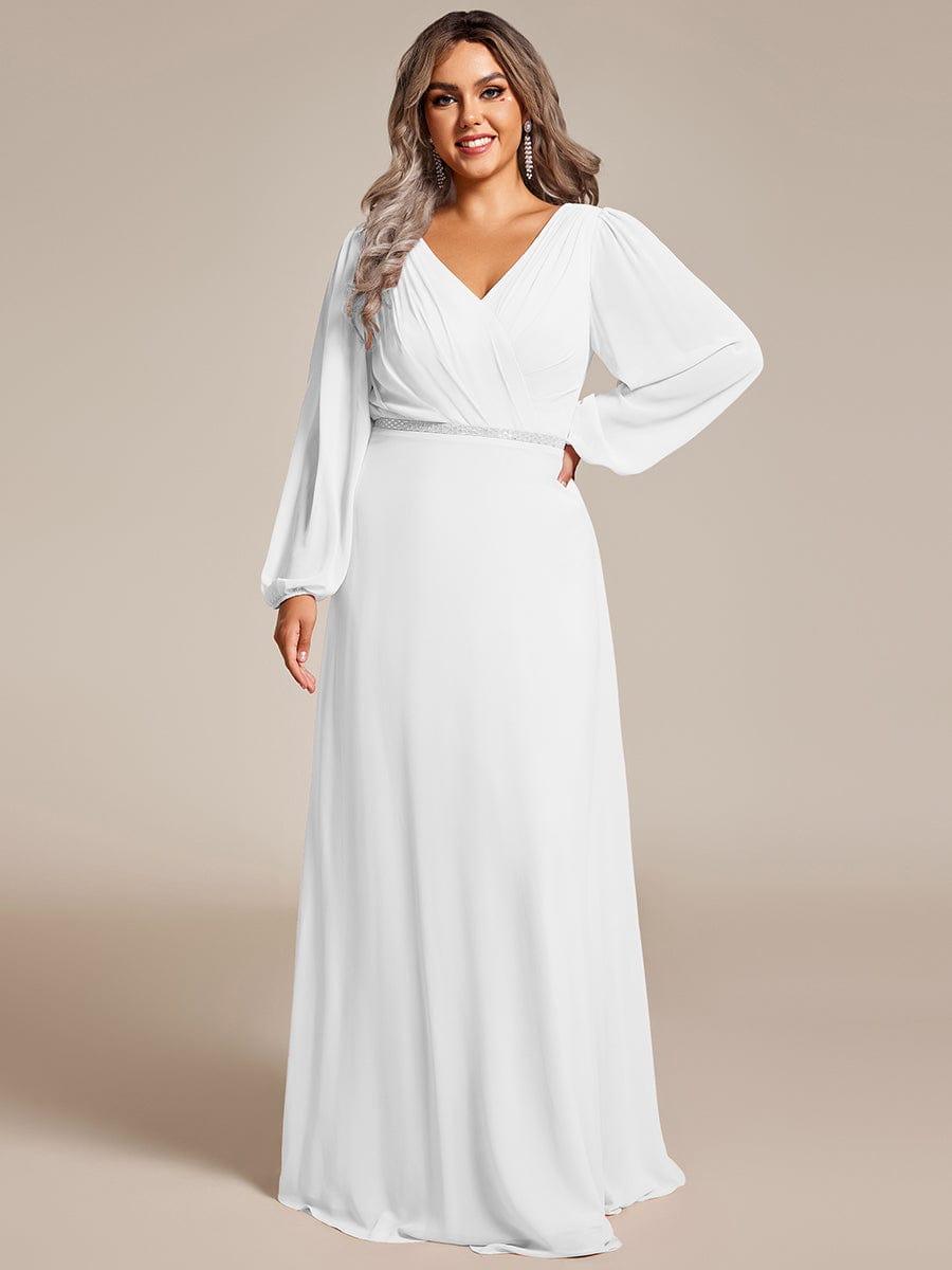 Classic Plus Size A-Line V-Neck Long Sleeves Chiffon Evening Dress