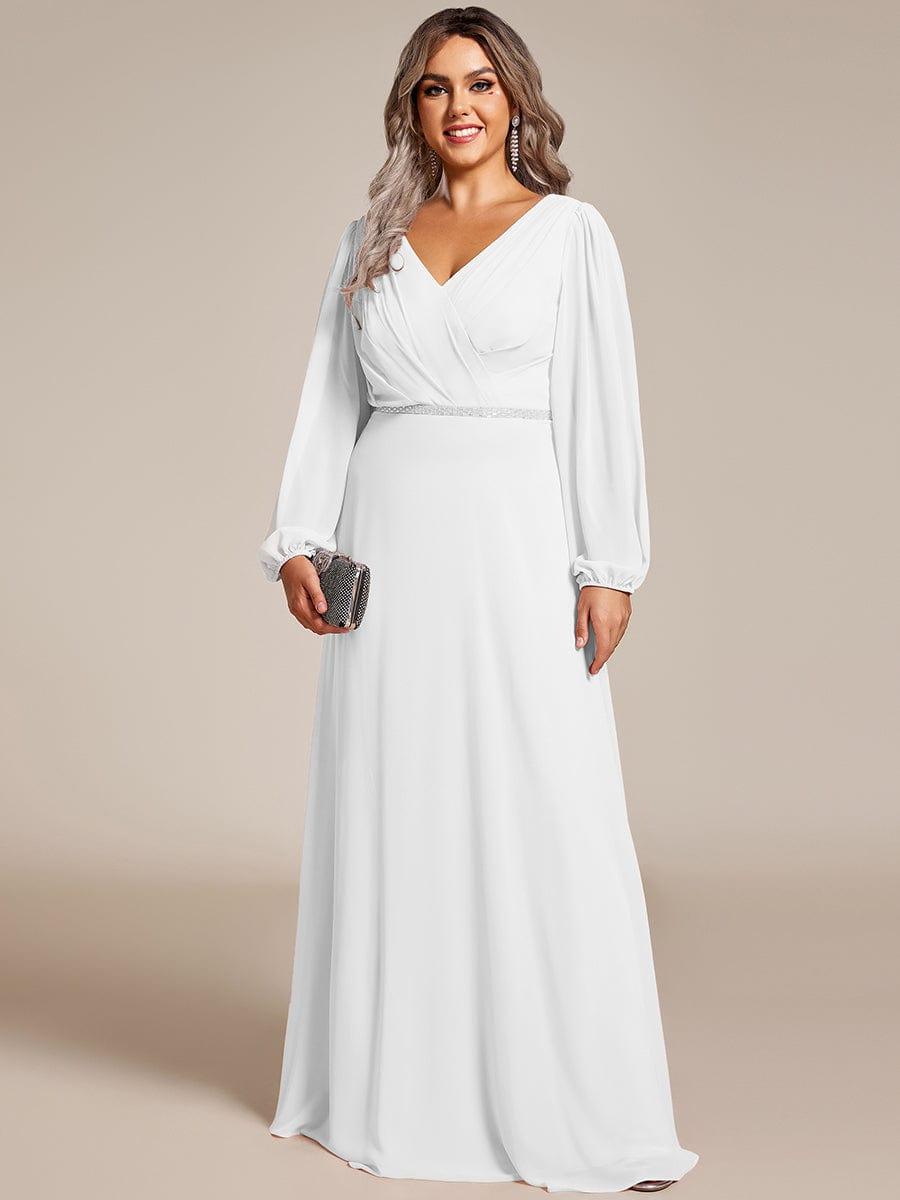 Classic Plus Size A-Line V-Neck Long Sleeves Chiffon Evening Dress