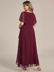 Cute Plus Size V-Neck Chiffon A-Line Formal Dress with Sleeves